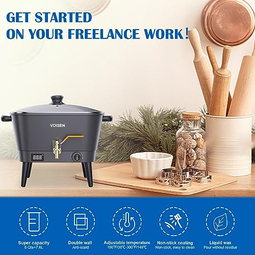 VOISEN Wax Melter for Candle Making, Electric Non-Stick Wax Melter Holds 8Qts of Wax,Soy Wax for or Soap Business Candle Making with Heat Resistant Handle & Brass Spout,Temp Control (Black) - Image 3