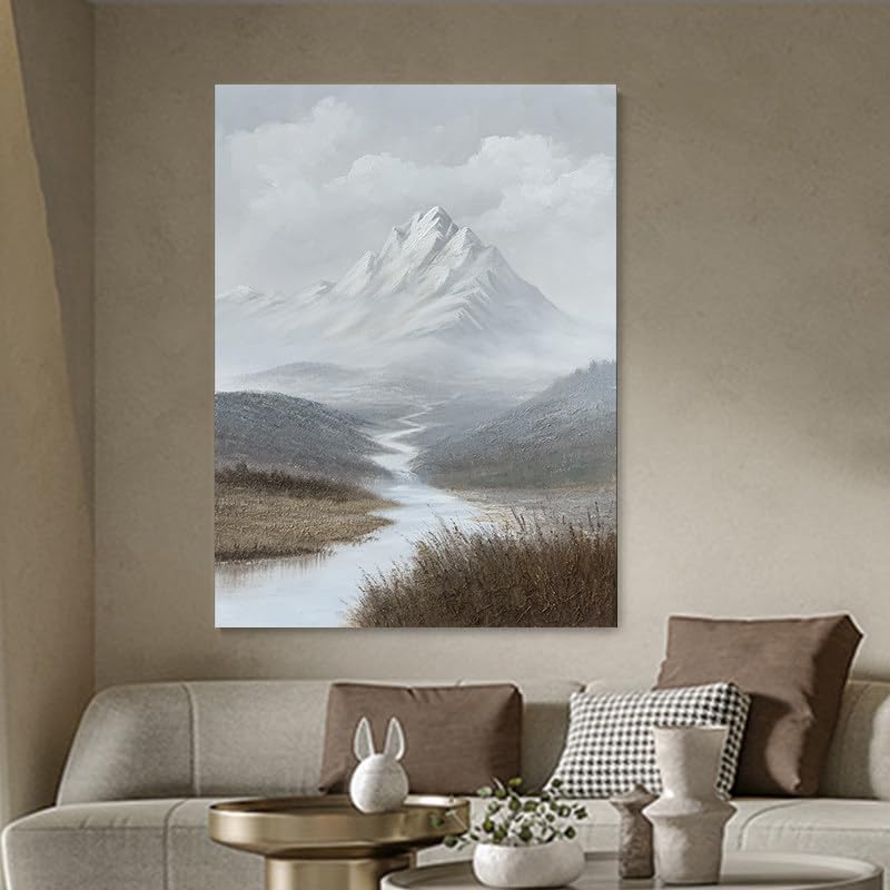 Tableau sur toile ambiance apaisante de montagne enneigée fait main