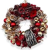 フローリストレマン クリスマスリース 玄関ドア用 お洒落 大きめ 豪華 北欧 直径33cm ドライフラワー (ゴールデン)