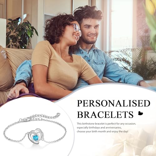 Image of Mom Bracelet Mothers Day Gifts Personalized 2 Birthstone Bracelets for Women Custom 2 Names Bracelets for Her Mothers Bracelet Jewelry for Wife