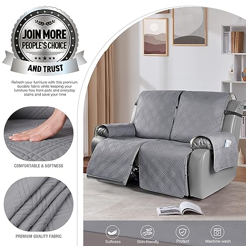 Image of TAOCOCO 100% Waterproof Oversized Recliner Cover, Non-Slip Split Loveseat Cover With Elastic Straps for Kids Pets (Oversized 2 Seater, Gray)