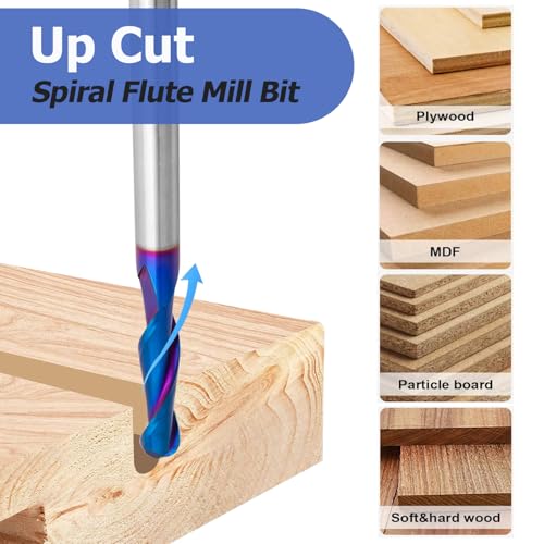 Image of Mesee Ball Nose End Mill CNC Router Bit 1 /4 Inch Shank Carbide Ball Nose Spiral Upcut Router Bit 1-1 /8 inch Cutting Length Nano Blue Coating Ball End Milling Bit Woodworking Carving Tool, 1 /4 inch Cutting Dia