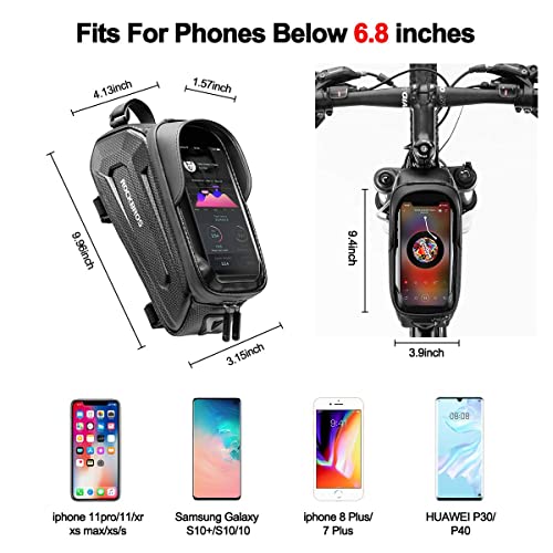 ROCKBROS Bike Bag Phone Mount Bag, Bike Accessories, EVA Waterproof Bike Phone Holder Bike Phone Bag, Front Frame Bag Top Tube Handlebar Bags Bicycle Accessories Pouch with Rain Cover Compatible Phones Under 6.8” - Image 3