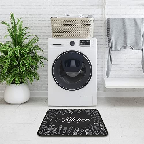 2 Pcs Kitchen Rugs And Mats Non Skid Washable Black Kitchen Mat Soft Super Absorbent Anti Fatigue Kitchen Mat Runner Set Doormat Bathroom 17"X47"+17"X30" #TOP7