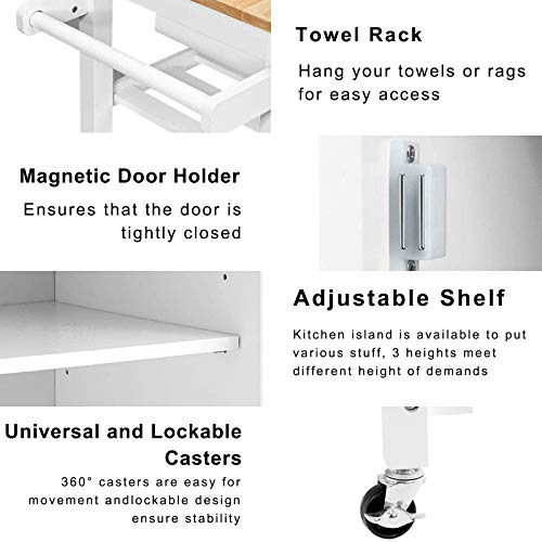 image for QCen Kitchen Island Cart White Kitchen Rolling Microwave Cart with Sto