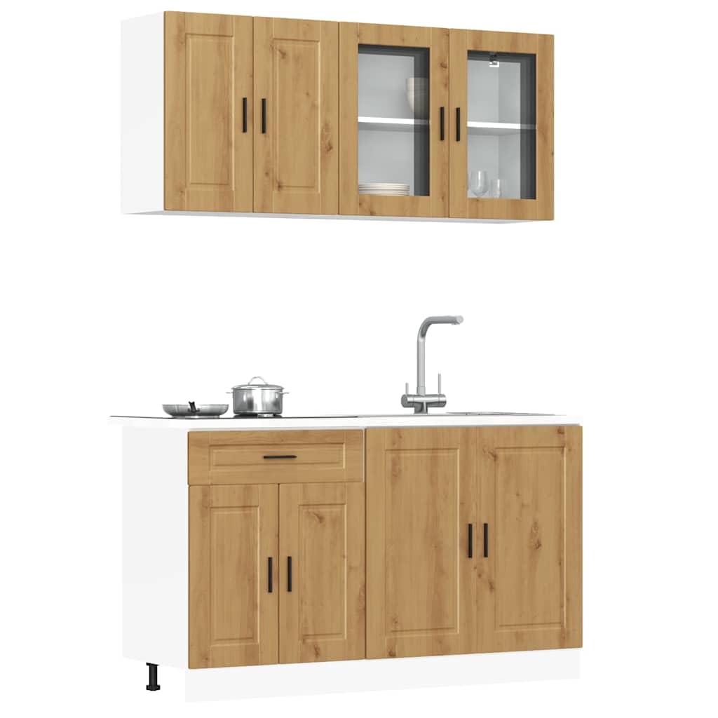 Set di 4 mobili da cucina Kalmar Artisan in legno di rovere con piedini regolabili, molto capiente, design elegante, materiale resistente, adatto per cucina, sala da pranzo, dispensa