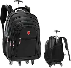 Mochila com Rodinhas, Couro PU, USB, Trava Anti-furto, Compartimento para Notebook