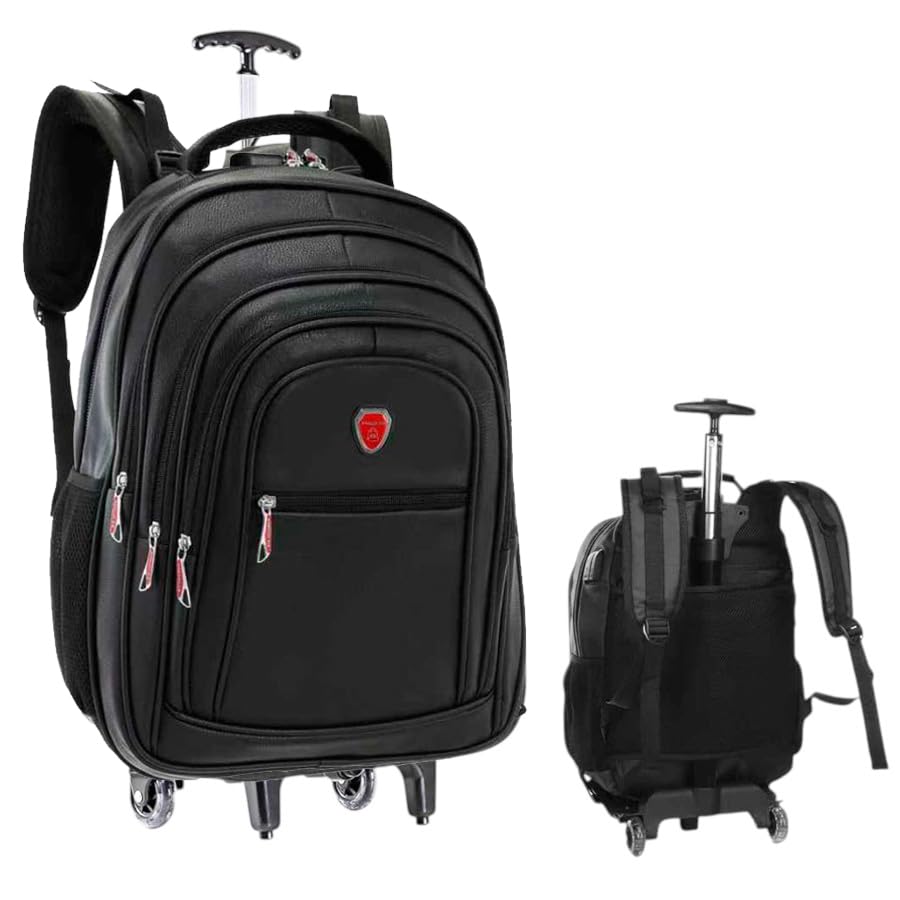 Mochila com Rodinhas, Couro PU, USB, Trava Anti-furto, Compartimento para Notebook