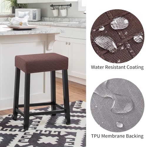 Image of YISUN Stool Covers Rectangle - 2 Pack Stretch Waterproof Saddle Seat Cover Counter Bar Stools Bar Chairs Covers Kitchen Island Chairs Cushion Protector