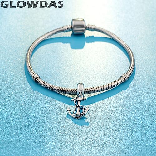 2025 Anchor Charms Dangle fit Pandora Ocean Bracelet, Antique 925 Sterling Silver US Navy Ship Anchor and Rope Pendant Beads, Cruise Charm Gifts for Army Wife/Dad/Christmas3