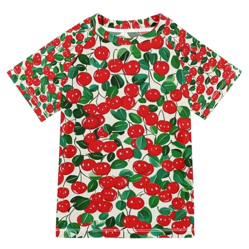 Kids Swimsuit Cherry Red Fruit Sunscreen T-Shirts Swimwear Sets UPF 50+