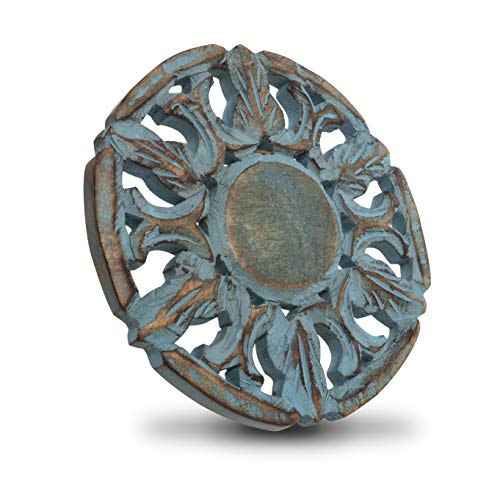 Handmade Wooden Trivet For Hot Dishes Plates & Pots Holder Hot Pad For Kitchen & Dining Table Decor Cookware Heat Resistant Rustic Decorative Carvings Tabletop Home & Dining Table Essentials (Blue)