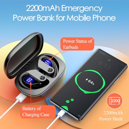 Wireless Earbuds Bluetooth Headphones 110Hrs Playback Sports Ear Buds with 2200mAh Charging Case & Dual Power Display Over-Ear Stereo Bass Earphones with Earhooks for Running Workout Black - Image 3