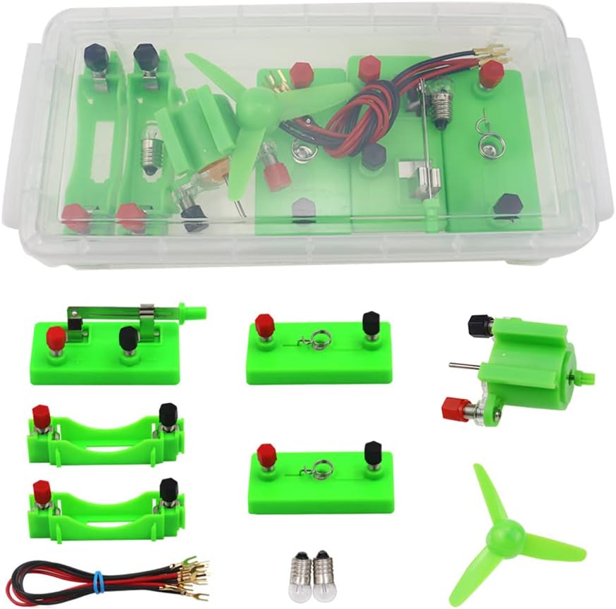 JPGhaha Physics Electric Circuit Learning Starter Kit Bulb Switch Conductive Line Basic Circuit DIY Building Circuits for Kids Junior Senior High School Students Basic Kit Green