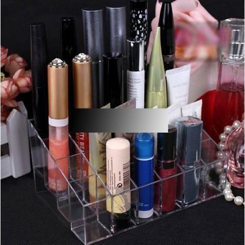 Image of Transparent Cosmetic Makeup Organizer Clear 24 Lattices Lipsticks Cosmetic Lotion Makeup Organizer Storage Display Holder Stand (Pack of 2)