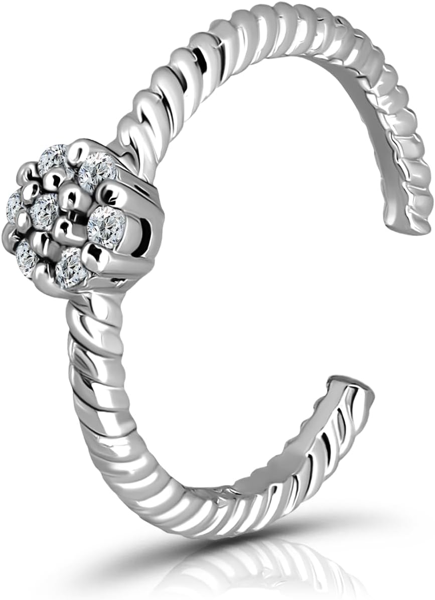 Hoops & Loops 925 Sterling Silver Cubic Zirconia Flower Rope Open Toe Ring for Women Men