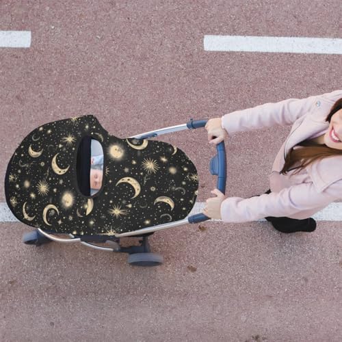 Image of Breathable Car Seat Cover for Babies, Women Nursing Covers, Multi Use Car Seat Canopy Cover, Infant Car Sun Shade Covers Windproof, Boy & Girl Shower Gifts (Moon & Stars Black)