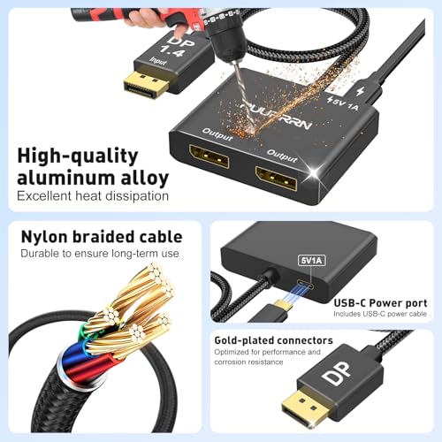 RUUPRRN 4K@60Hz DisplayPort to Dual DisplayPort Splitter Adapter, Display Port Splitter for Dual Monitors, DP 1.4 Splitter 1 in 2 Out, Displayport MST Hub for PC, Graphics Card, NVIDIA, AMD by RUUPRRN - Image 6