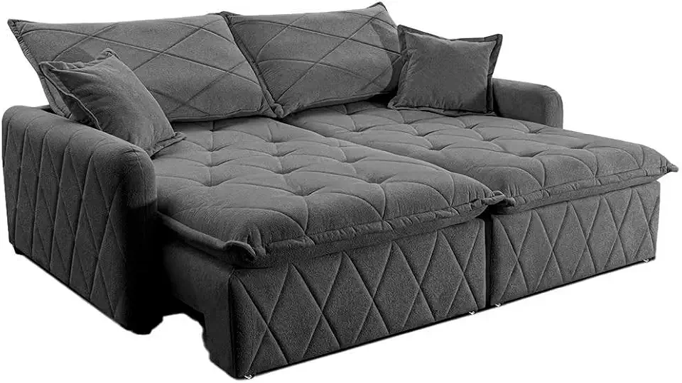 Cama inBox Sofá 3 Lugares Retrátil e Reclinável em Boucle, Cinza Escuro, 200cm Largura, Suporta até 110kg