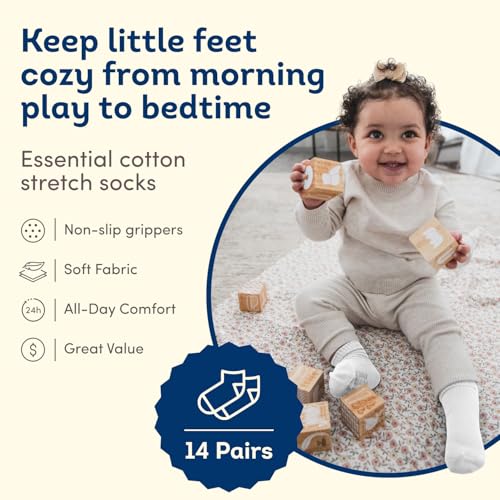 Image of Fruit of the Loom Baby 14-Pack Grow & Fit Flex Zones Cotton Stretch Socks - Unisex, Girls, Boys