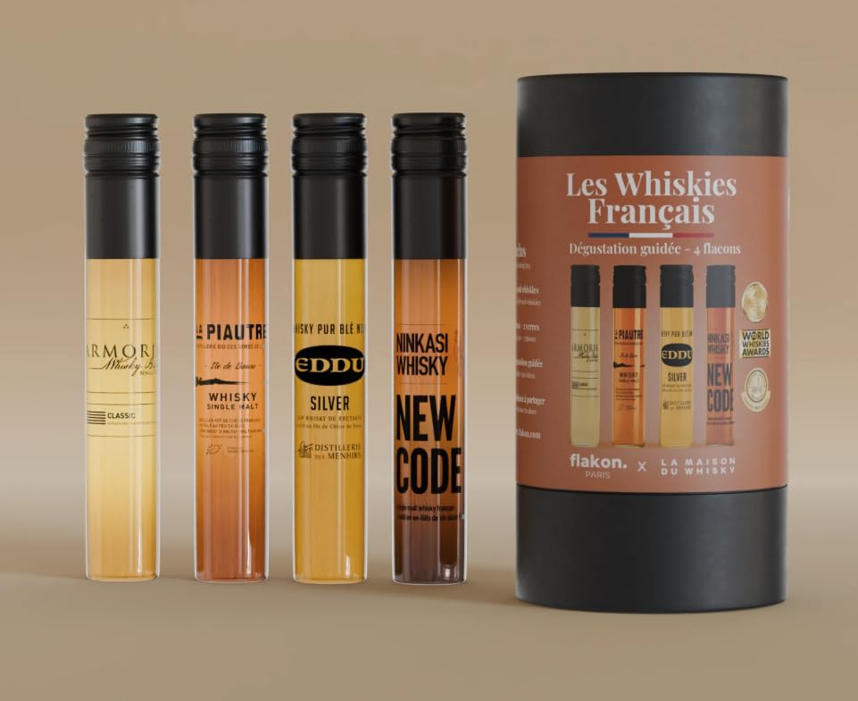 FLAKON Les Whiskies Français – Coffret Dégustation de 4 Flacons 50 ml – Whiskies Artisanaux de France Sélectionnés par La Maison du Whisky – Dégustation Guidée par un MOF – Idée Cadeau Homme Premium
