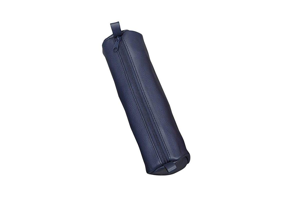 JSA Alassio 43139 - piórnik z prawdziwej skóry, etui na długopisy niebieskie, skrobak ok. 21 x 6 cm, piórnik okrągły, etui na przybory piśmiennicze, leniwnik z zamkiem błyskawicznym