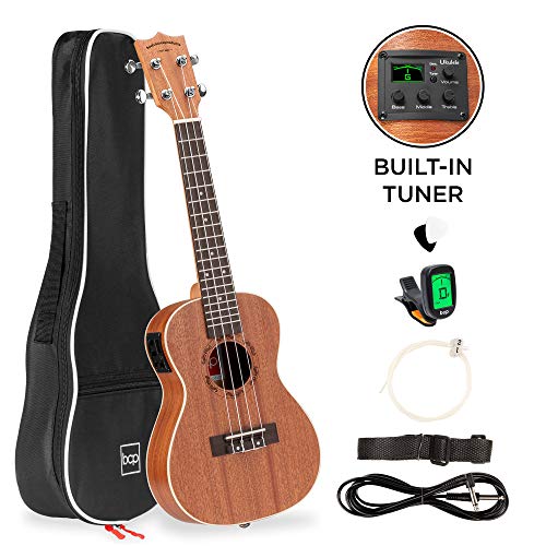 Best Choice Products 23in Acoustic Electric Concert Sapele Ukulele Starter Kit w/Gig Bag