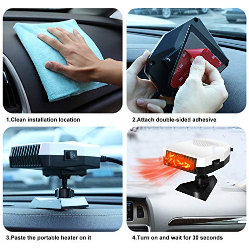 Portable Heater for Car, Car Heater & Cooling Fan 12V 150W Windshield Defogger Defroster, Fast Heating, 360-degree Rotation (White) - Thumbnail 6