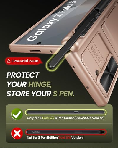 Image of for Samsung Galaxy Z Fold 6 Case with S Pen Holder & Card Holder & Screen Protector, Built-in Hinge Protection & Sliding Camera Lens Cover, Durable Wallet Phone Case for Z Fold 6, Rose Gold