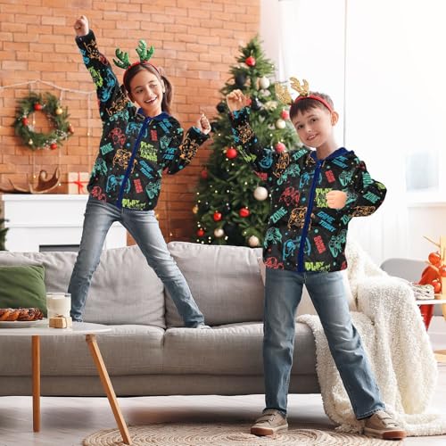 CaTaKu Boys Fleece Jacket Zip Up Hoodie Games Fun Toddler Kids Fall Winter Jacket for Boys 3-10Y3