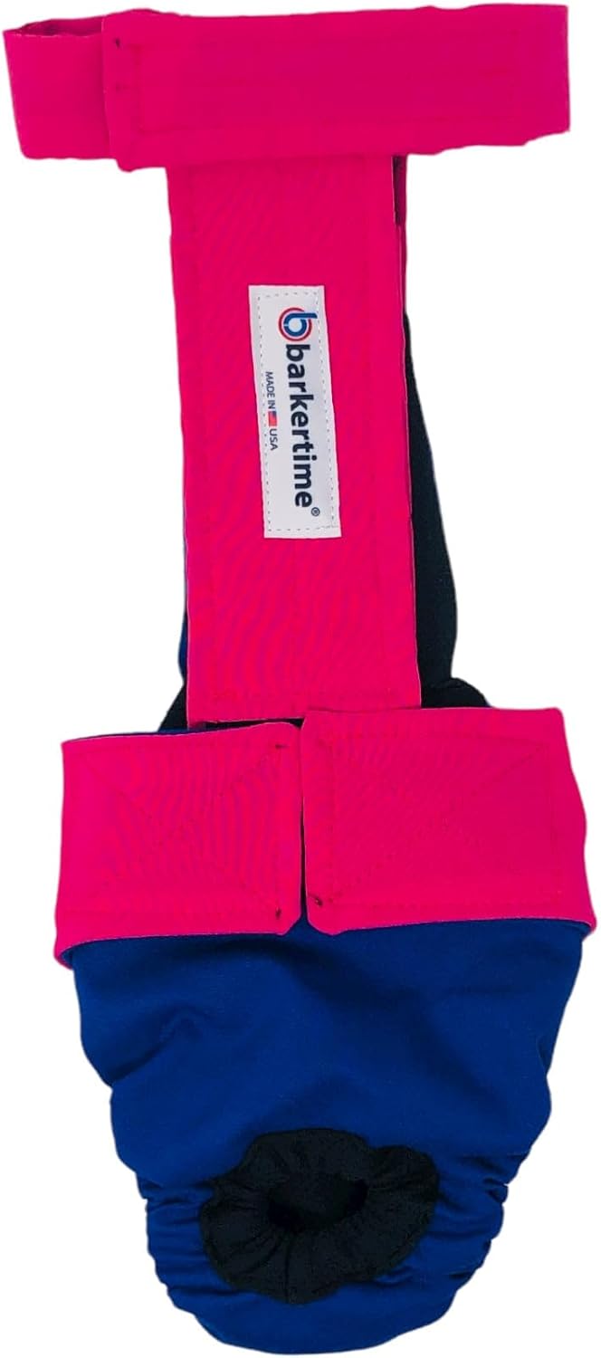 Hot Pink on Blue Dog Diaper Overall, S, Without Tail Hole - Made in USA