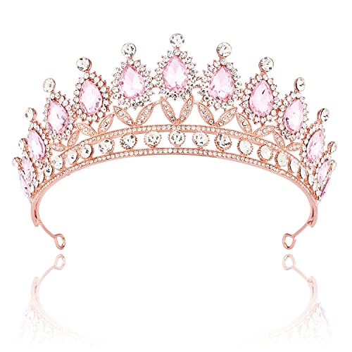 Chanaco Crown Crystal Crowns for Women Tiaras and Crowns for Women Wedding Tiaras for Bride Pink Crown Baroque Queen Crown Bridal Headband Headpiece for Bride Birthday Headband for Princess Girls Hair Accessories for Pageant Prom Party