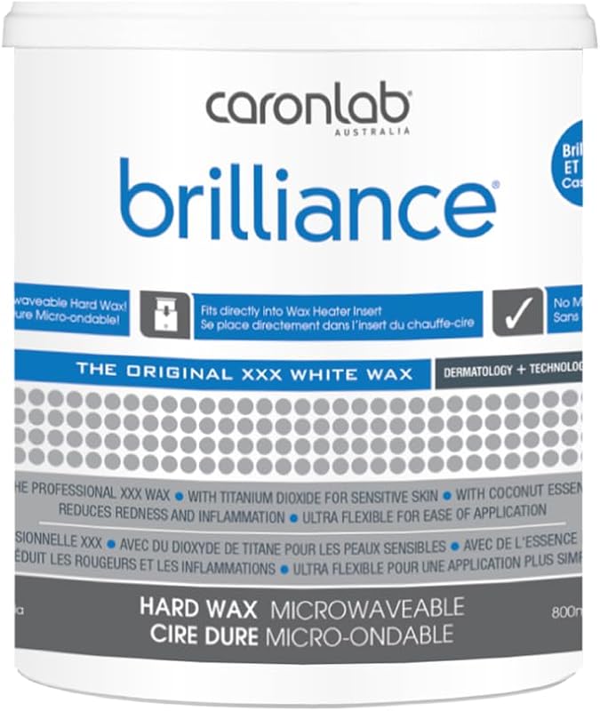 Cera depilatória dura Caronlab Brilliance de coco para micro-ondas, sem folhas, 798 mL