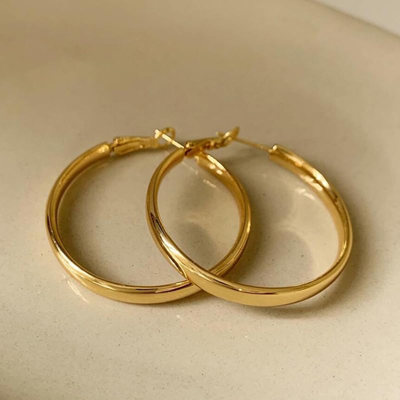 Gold Hoop Earrings for Women Vintage Hoop Earrings Round Large Hoops Earring old Statement Earring Prom Jewelry Costume Accessories Fashion Jewelry Gift for Women - Image 4