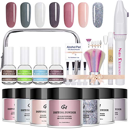 7 Colours Dipping Powder Silver glitter Set,Dip Powder System Starter Nail Kit With Portable Electric Nail Polisher Set,Portable Kit for Travel, French Nail Manicure Nail Art  (A)