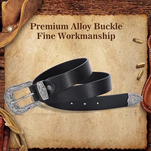 SANSTHS Western Belt For Women, Womens Cowboy Belt For Pants Jeans With Vintage Floral Carved Design
