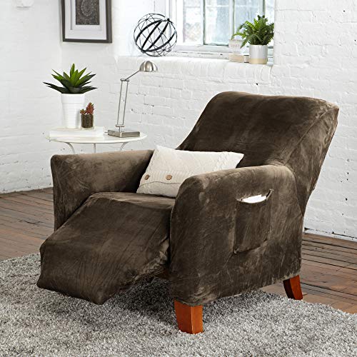 Great Bay Home Velvet Plush Stretch Recliner Slipcover. Velvet Recliner Furniture Protector, Soft Anti-Slip, High Stretch (Recliner, Walnut Brown) #TOP1