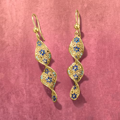 Ross-Simons Italian Tonal Blue Enamel Floral Twisted Drop Earrings in 18kt Gold Over Sterling3