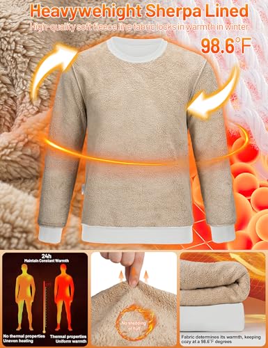 Image of TACVASEN Men's Crewneck Sweatshirt Warm Sherpa Lined Thermal Sweatshirts Heavyweight Long Sleeve Winter Fleece Pullover Shirt