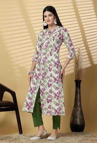 Image of Pistaa's Women's Cotton Regular Fit A Line Floral Print A-Line Regular Kurta