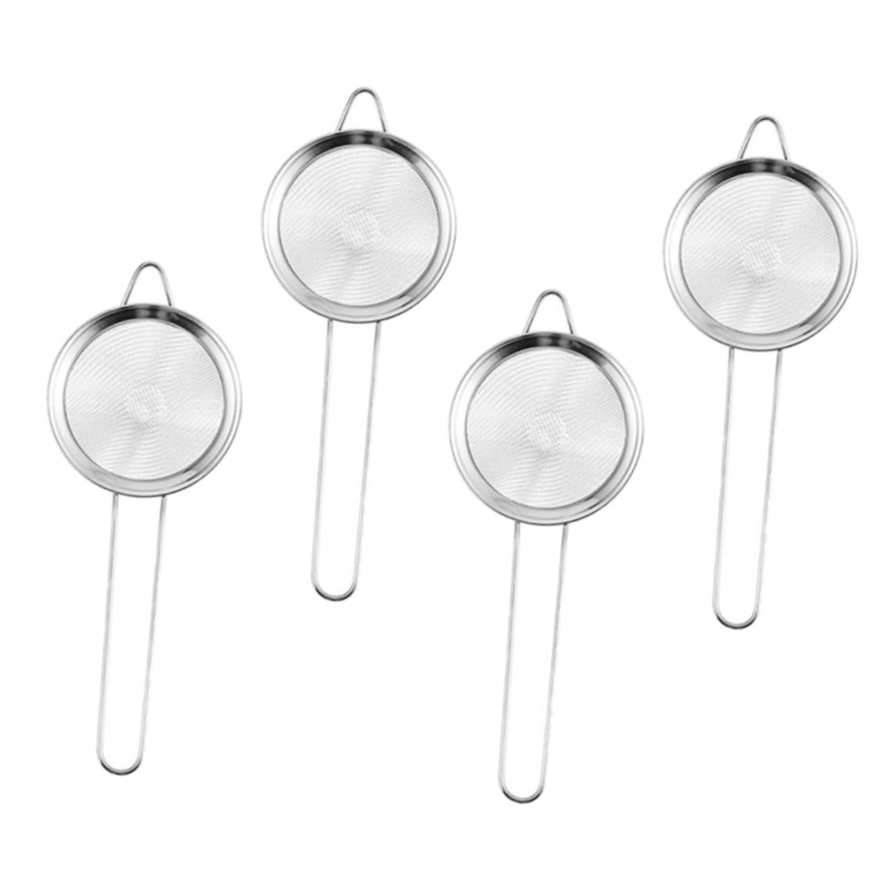 Healifty 1set Stainless Steel Kitchen Strainer Conical Tea Strainer for Food Oil Boiling Water Separation Ergonomic Handle for Home Restaurant Bar Use 4pcs