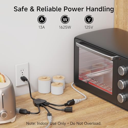 image for Cable Matters 2-Pack 4 Outlet Power Splitter Cord - 1.5ft, NEMA 5-15P 