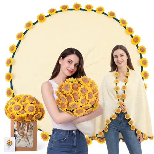 WovWeave Gifts Basket Set - Finished Flower Crochet Knitted Blanket