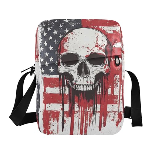 Crossbody Bag American Flag Gothic Skull Messenger Bag for Women Men Purse Shoulder Bag Satchel Bag with Adjustable Strap 214B9417