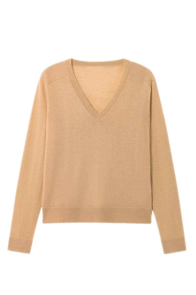 Damen-Pullover aus Merinowolle, lässig, leicht, V-Ausschnitt, Raglanärmel, Strick-Top, lockerer Pullover