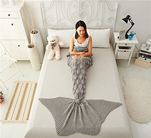 Coroler Mermaid Tail Queen Blanket with Scale Patterns, 70.8-Inch-by-31.5-Inch - Grey