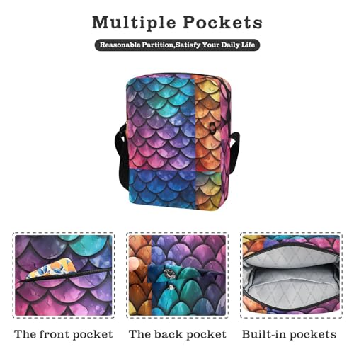 Crossbody Bag Mermaid Scale Messenger Bag for Women Men Purse Shoulder Bag Satchel Bag with Adjustable Strap 214B13872