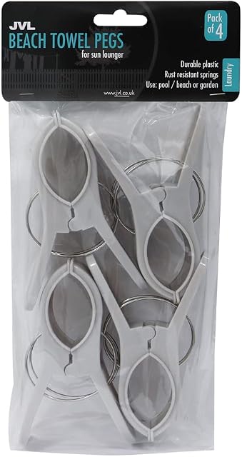 JVL Large Clamp Clip Beach Towel Pegs, Pack of 4, Grey, Multicolor, One Size, (19-273GY)