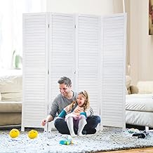 4 Panel Wood Room Divider for Room Separation 5.7 Ft Tall Folding Privacy Screen Portable Freestanding Partition Screen for Home Office Bedroom, White