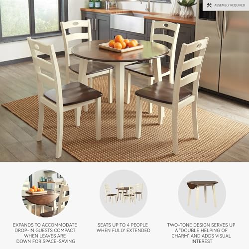 Image of Signature Design by Ashley Round Drop Leaf Dining Table, Cream /Brown